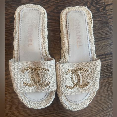 chanel mules cord light beige|Chanel suede sandals.